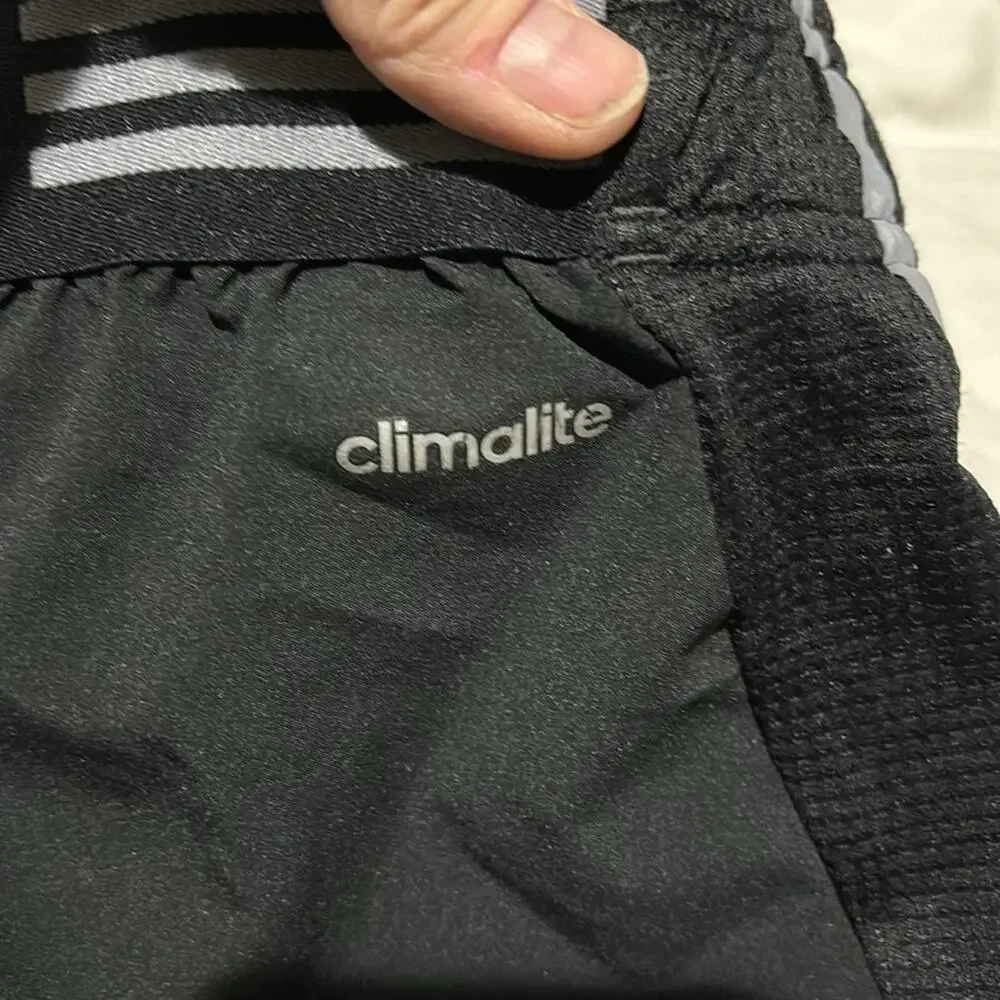 adidas L black climalite drawstring closure grey reflective accents pockets euc